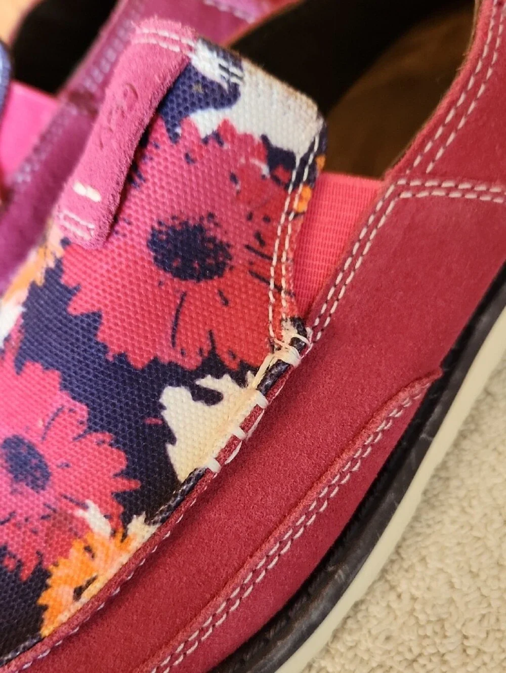 Ariat Pink Suede Floral Slip-On Moccasins